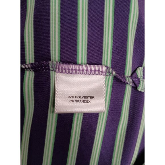 Peter Millar Polo Mens Large Purple & Green Striped Short Sleeve Summer Comfort - Picture 7 of 8